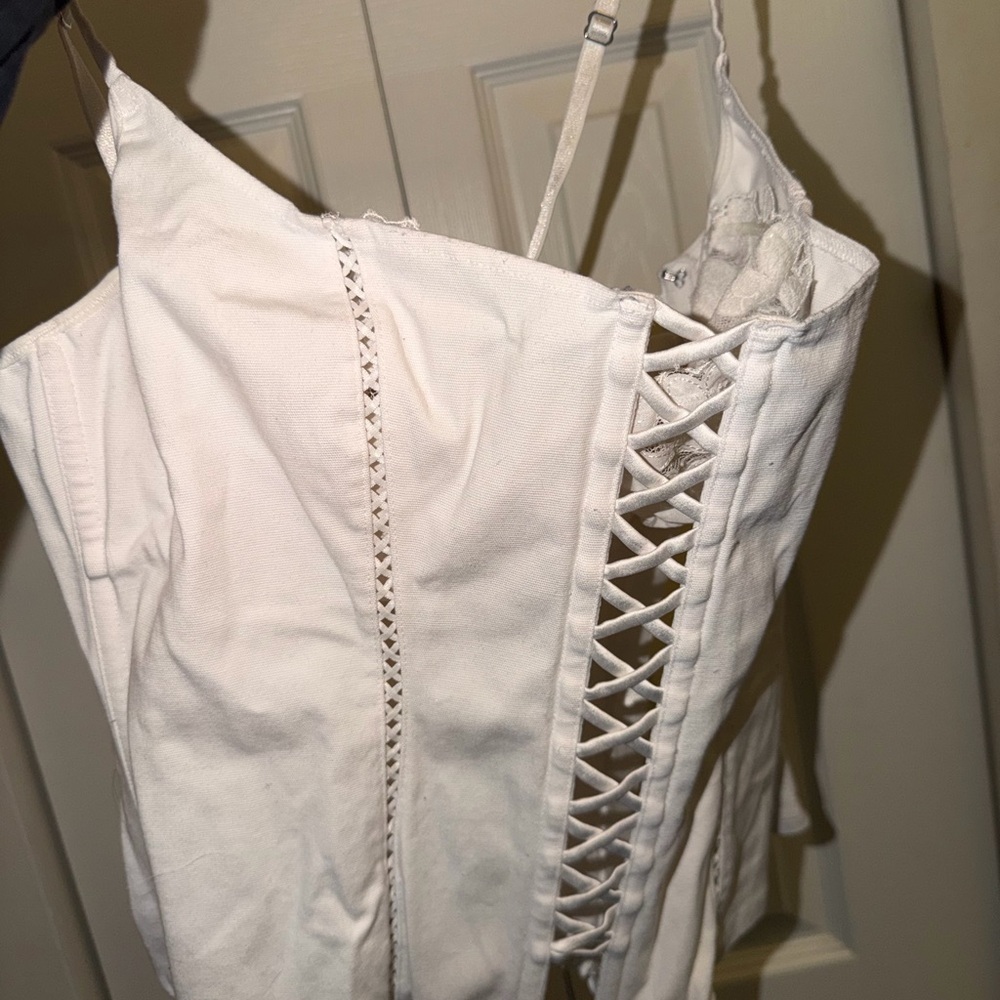 🔴White Lace-Trim Corset Tank Top - Picture 6 of 6
